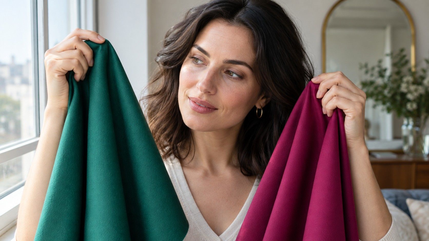 Testing clothing colours by a window